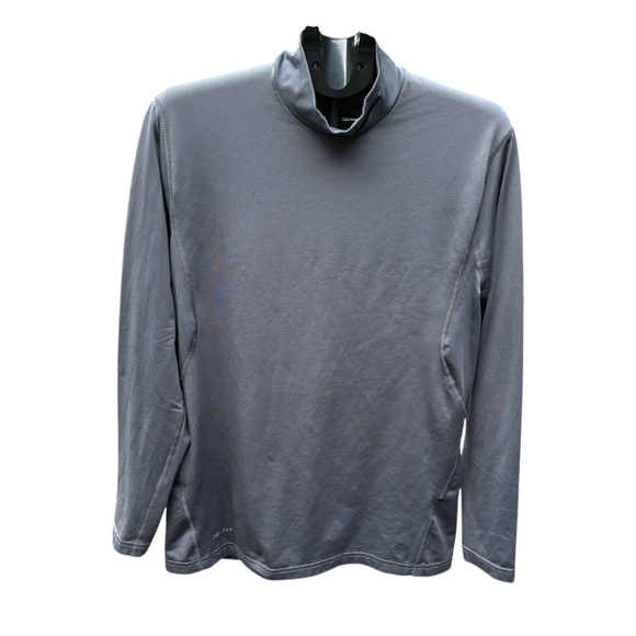 Nike Mens Large Gray Solid Mock Neck Dri Fit Pro Combat Fitted Gym Shirt Swoosh - Picture 3 of 9